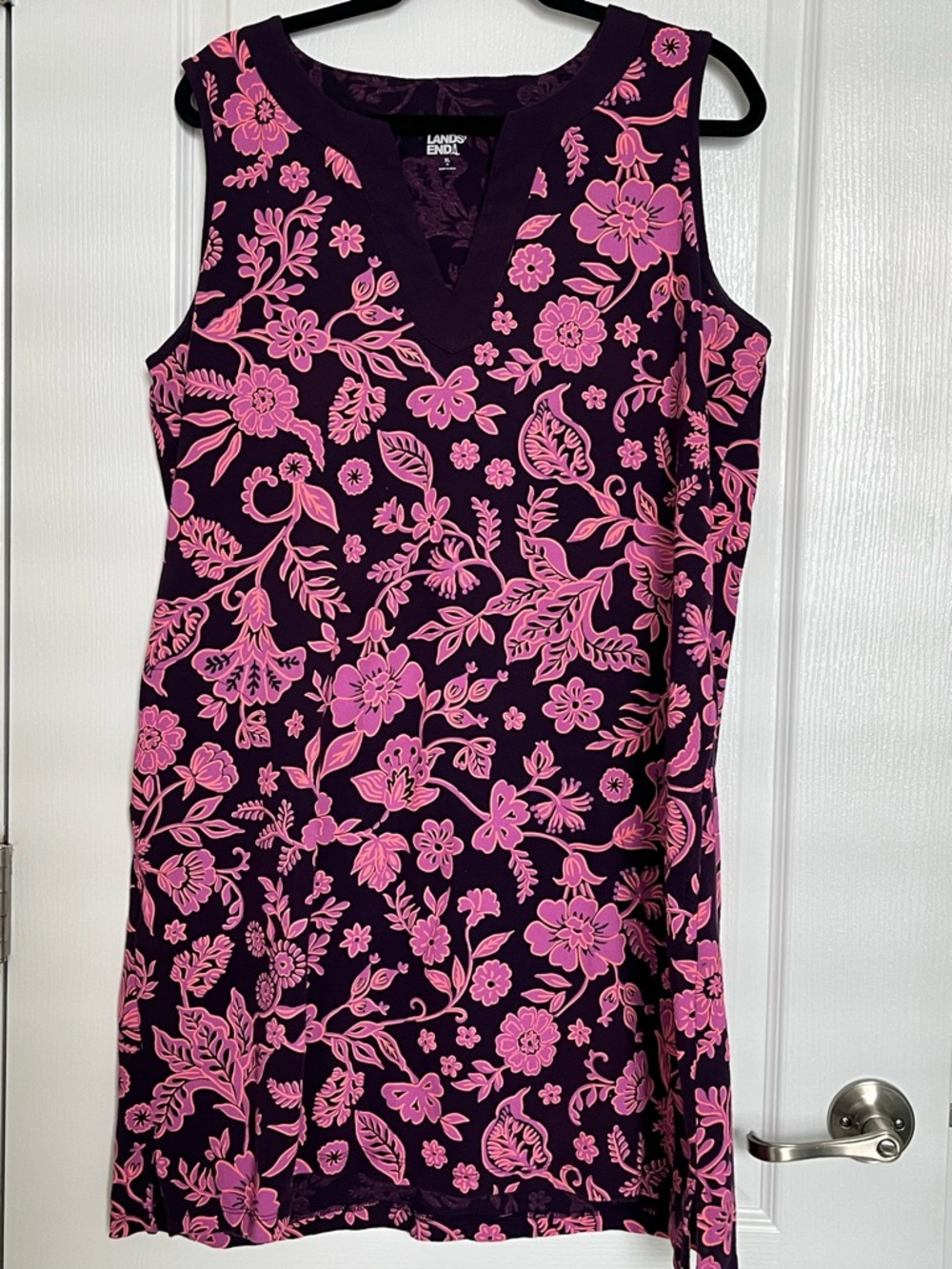 Lands' End Purple Floral V-Neck Dress